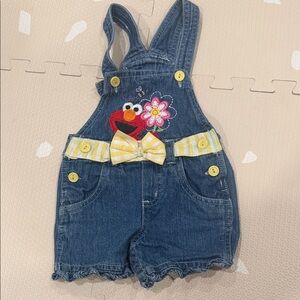 Sesame Street Denim Short Overalls with Elmo & Yellow Accents